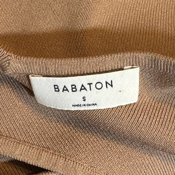 Babaton Faux Wrap Cross Front Cropped Tan Neutral Stretchy Shirt Top Size Small - Picture 7 of 7